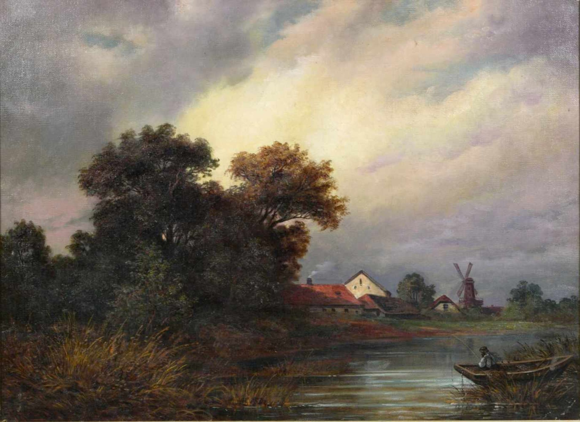 Perlberg, Friedrich (1848-1921) - Fischer in FlußlandschaftEin Fluß mit einem einsamen Fischer in - Bild 2 aus 6