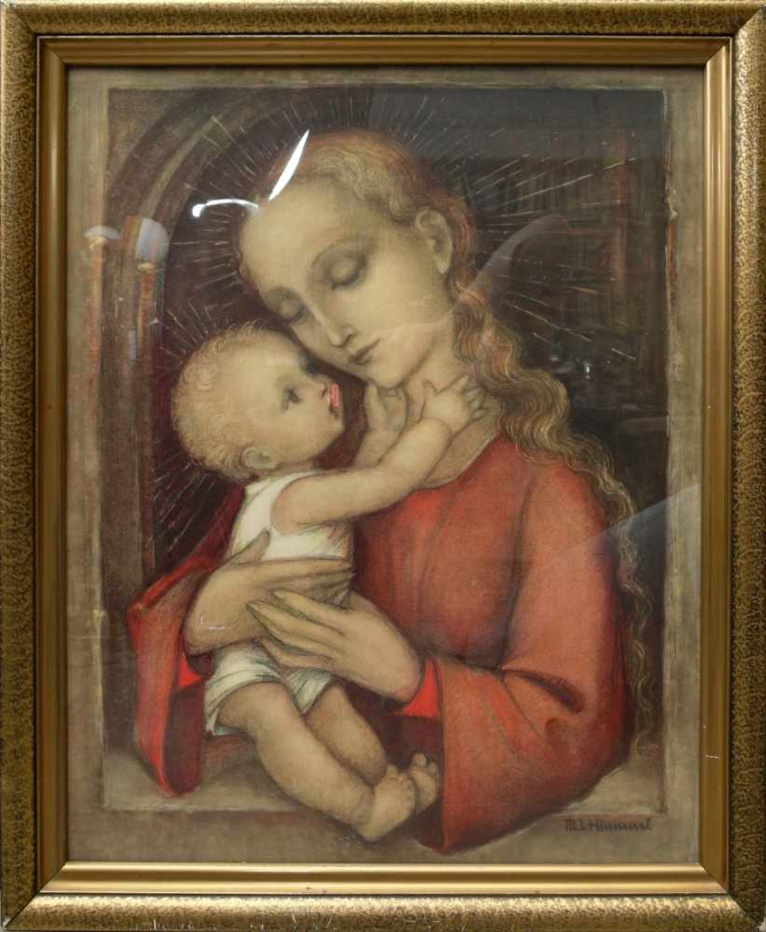 Hummel, MI - Großformatiger Druck Madonna in RotDruck nach einem Bild der Maria Innocencia Hummel,