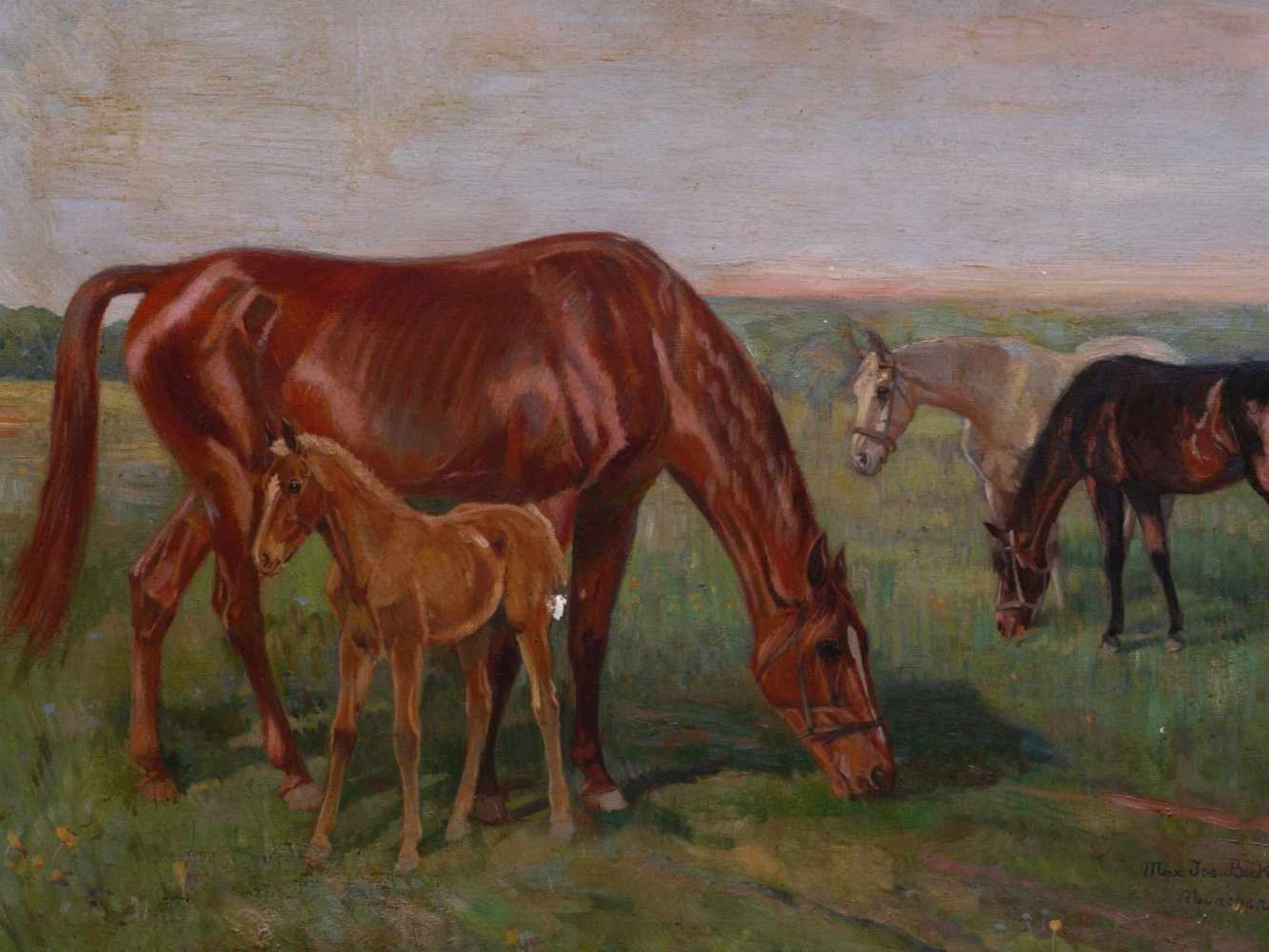 Becker, Max Josef (1890-1971) - FohlenweideIn typischer Manier des Münchner Tiermalers ausgeführte - Bild 2 aus 5