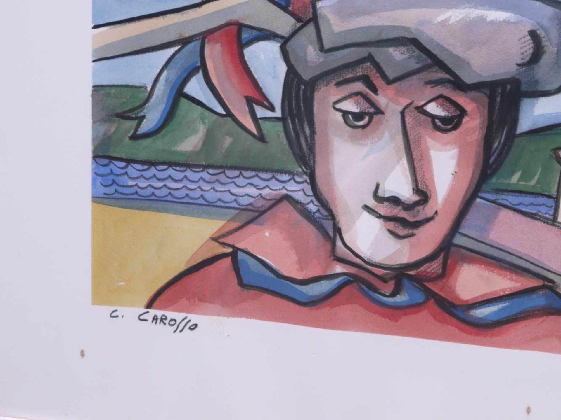 Carosso, Carlo (1953-2007) - IkonographieGroßformatiges Aquarell, horizontal in drei Bildfelder - Bild 4 aus 4