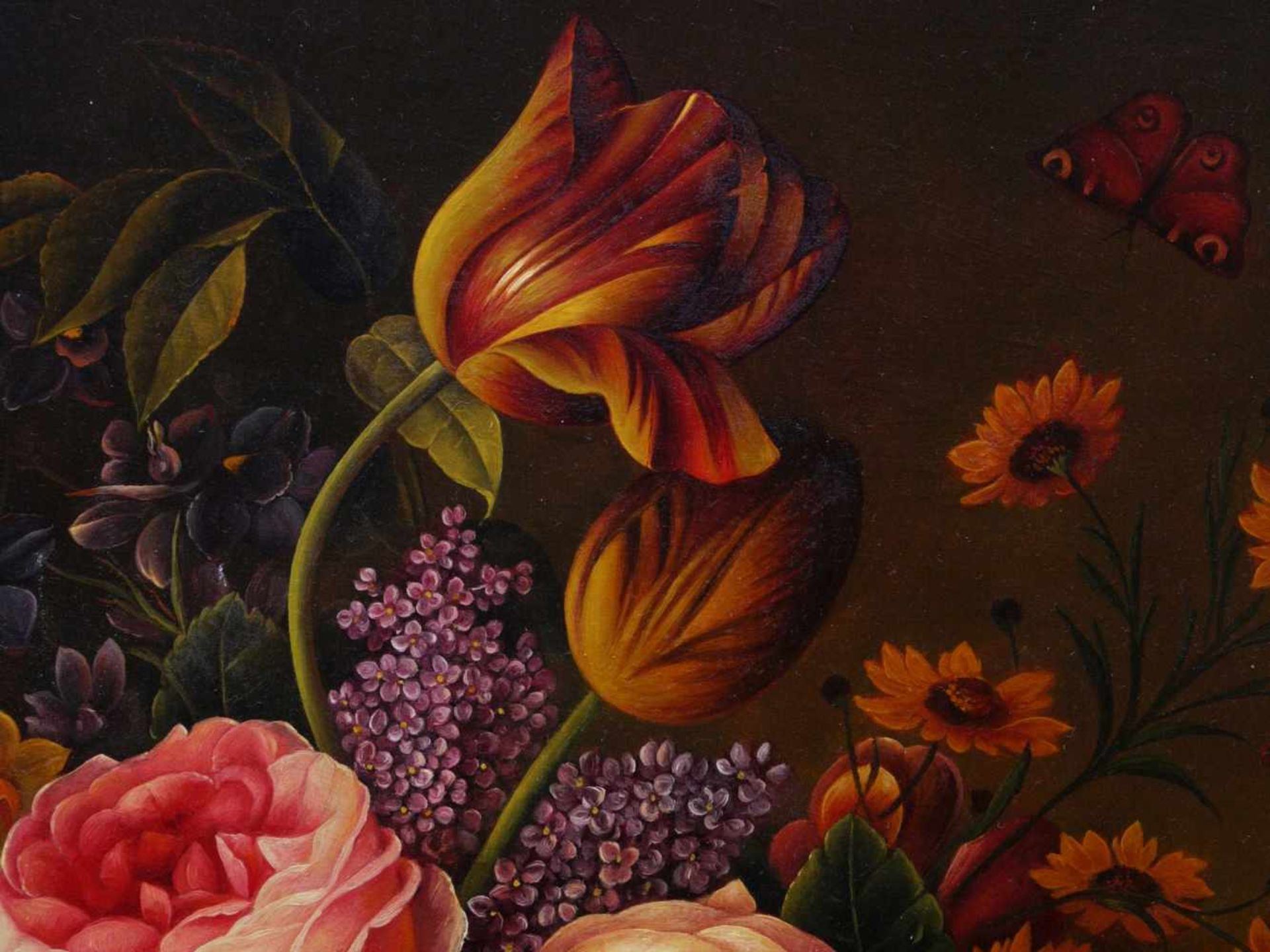 Holstayn, Josef (1930-?) - BlumenstückFeinste Malerei in typischer Manier des Künstler. Meisterhafte - Bild 3 aus 10