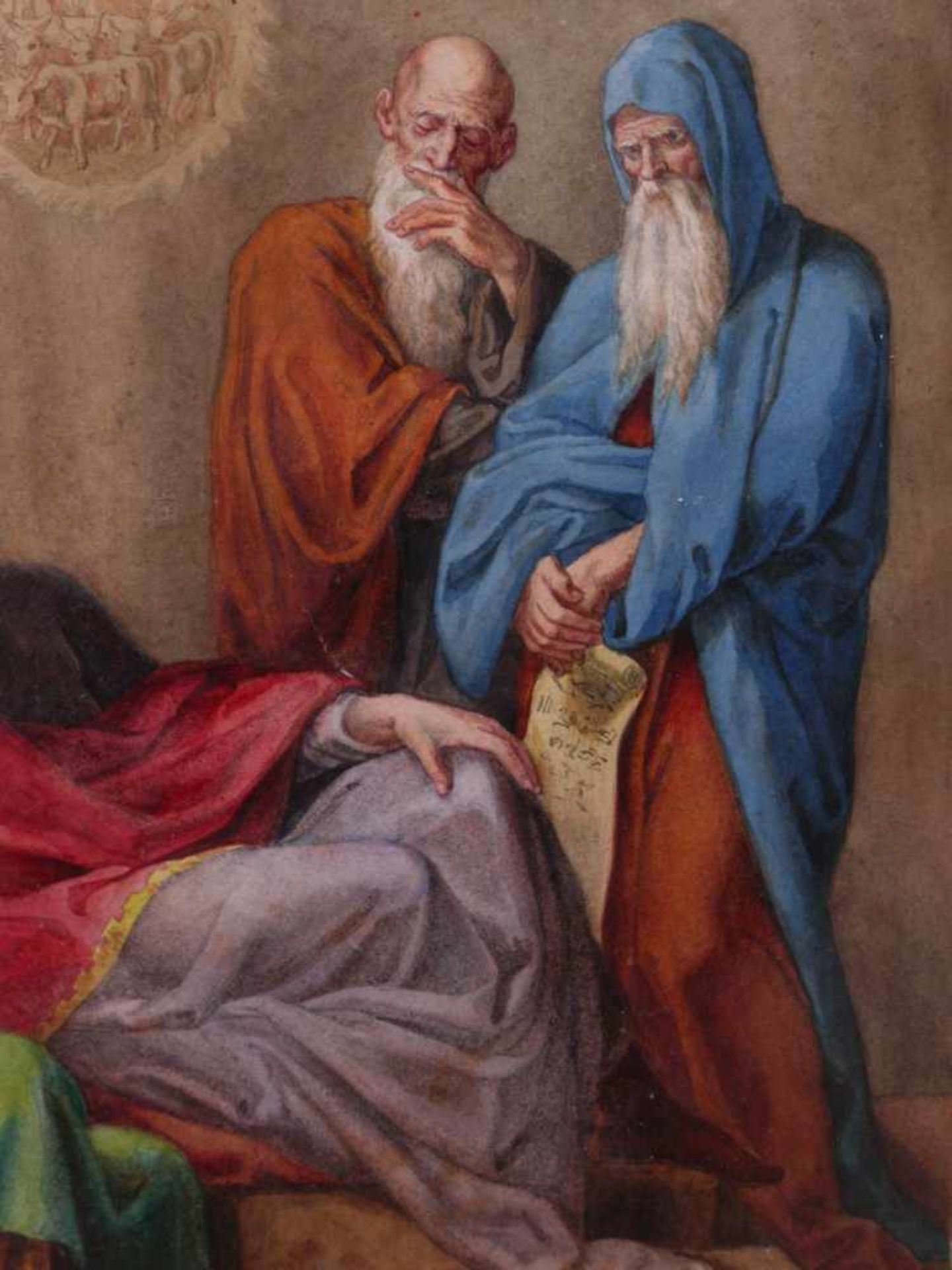 Nazarener - Joseph vor dem Pharao Aquarell/ Gouache 19. Jhd.Fein geschilderte Darstellung in - Bild 5 aus 5