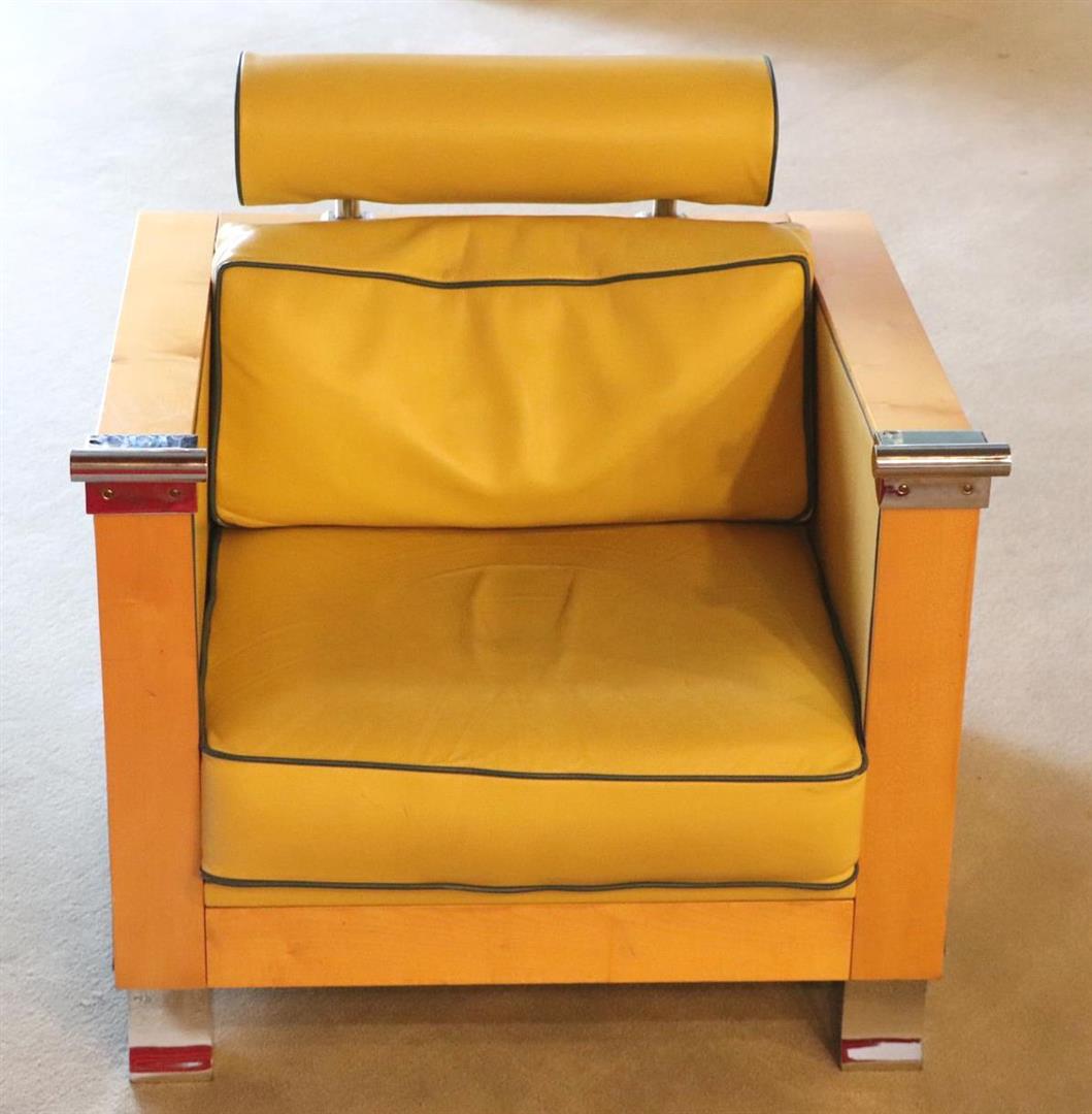 Alexis PAOUTOFF (né en 1947). - Paire de fauteuils en placage de sycomore, cuir [...] - Image 5 of 8