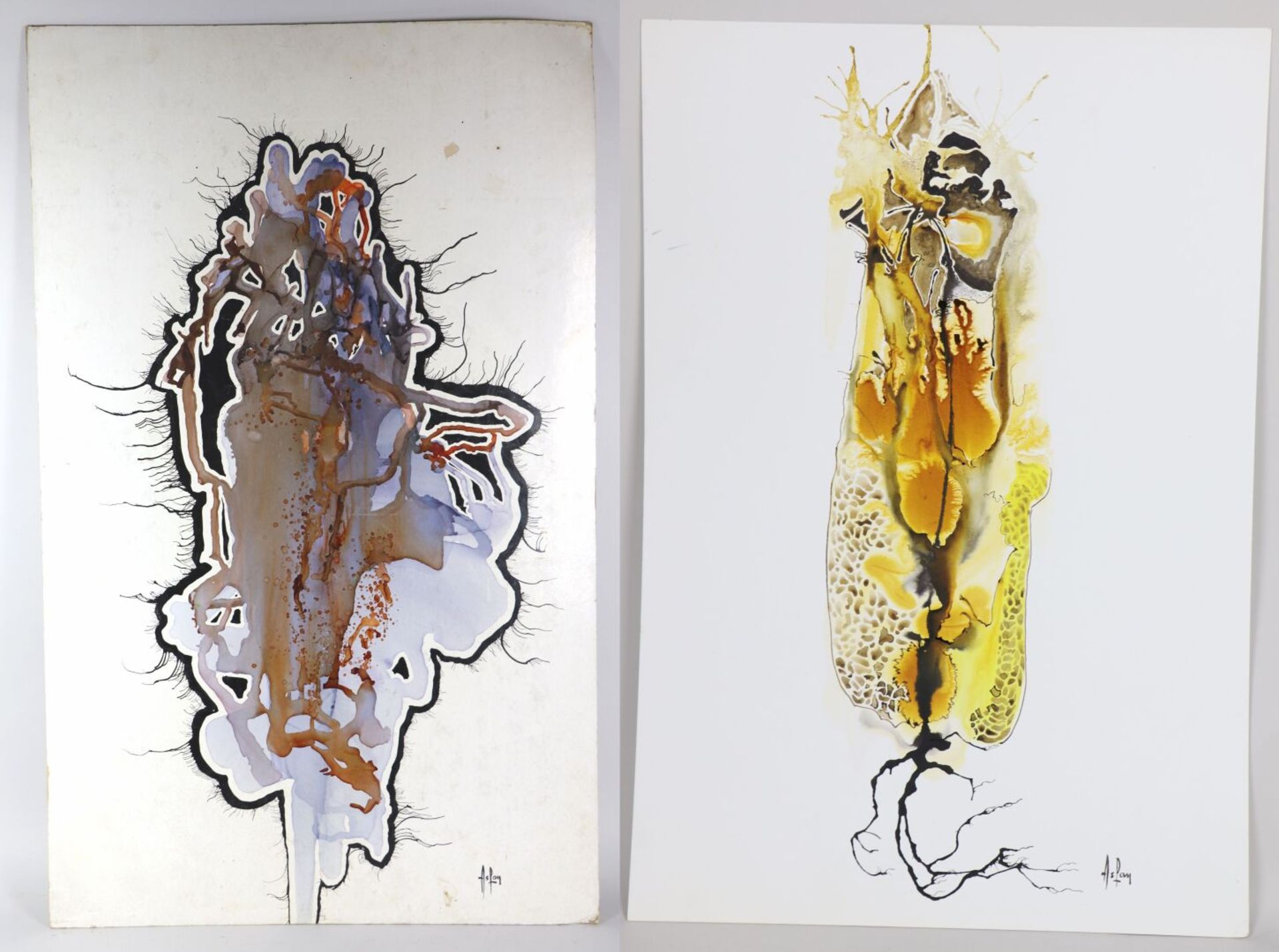 ASLAN (1930-2014). - Compositions abstraites. - Deux acryliques sur carton, [...]