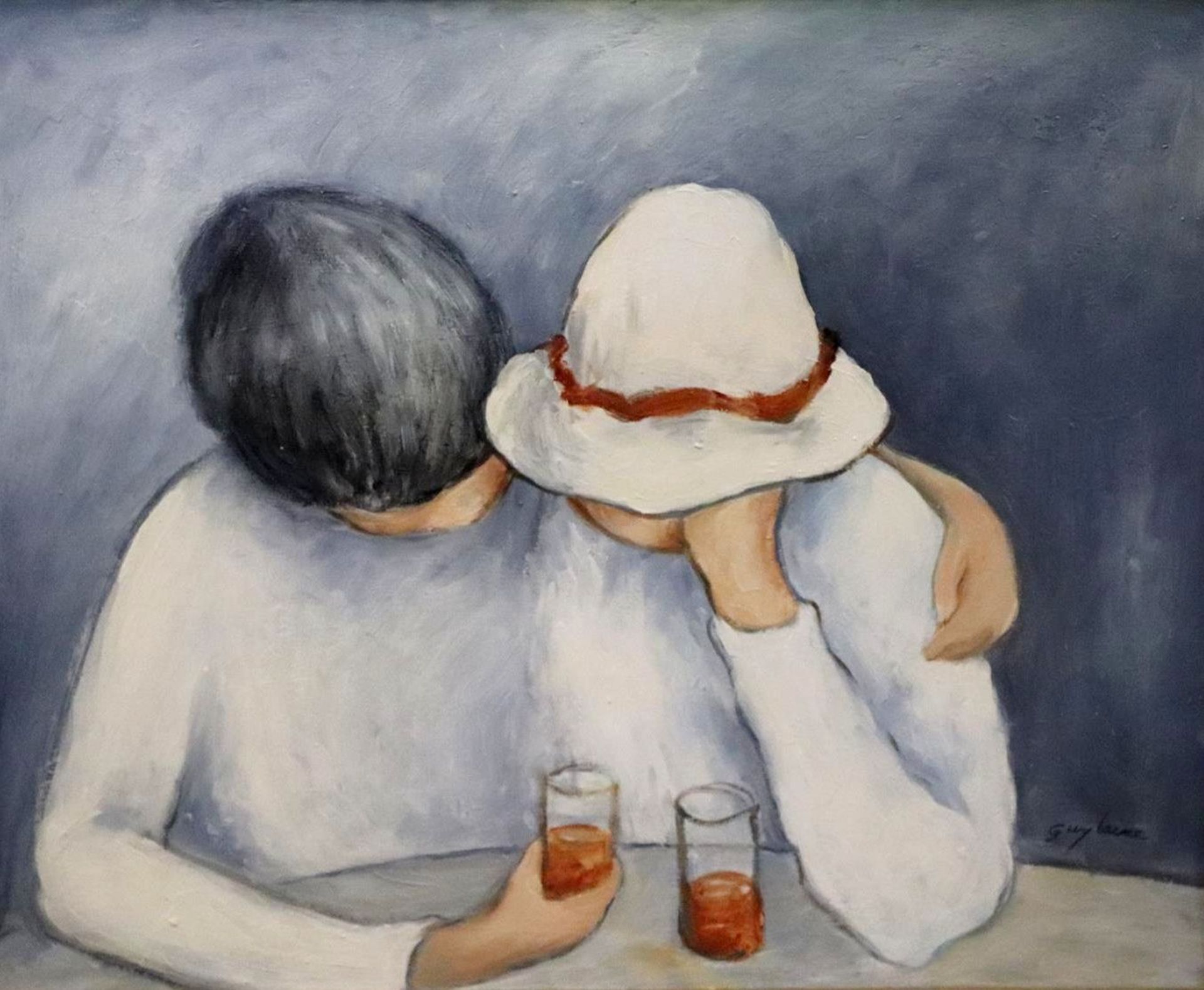 Guy LAINE. - Le couple. - Huile sur panneau, signée en bas à droite. - H_45 cm [...]