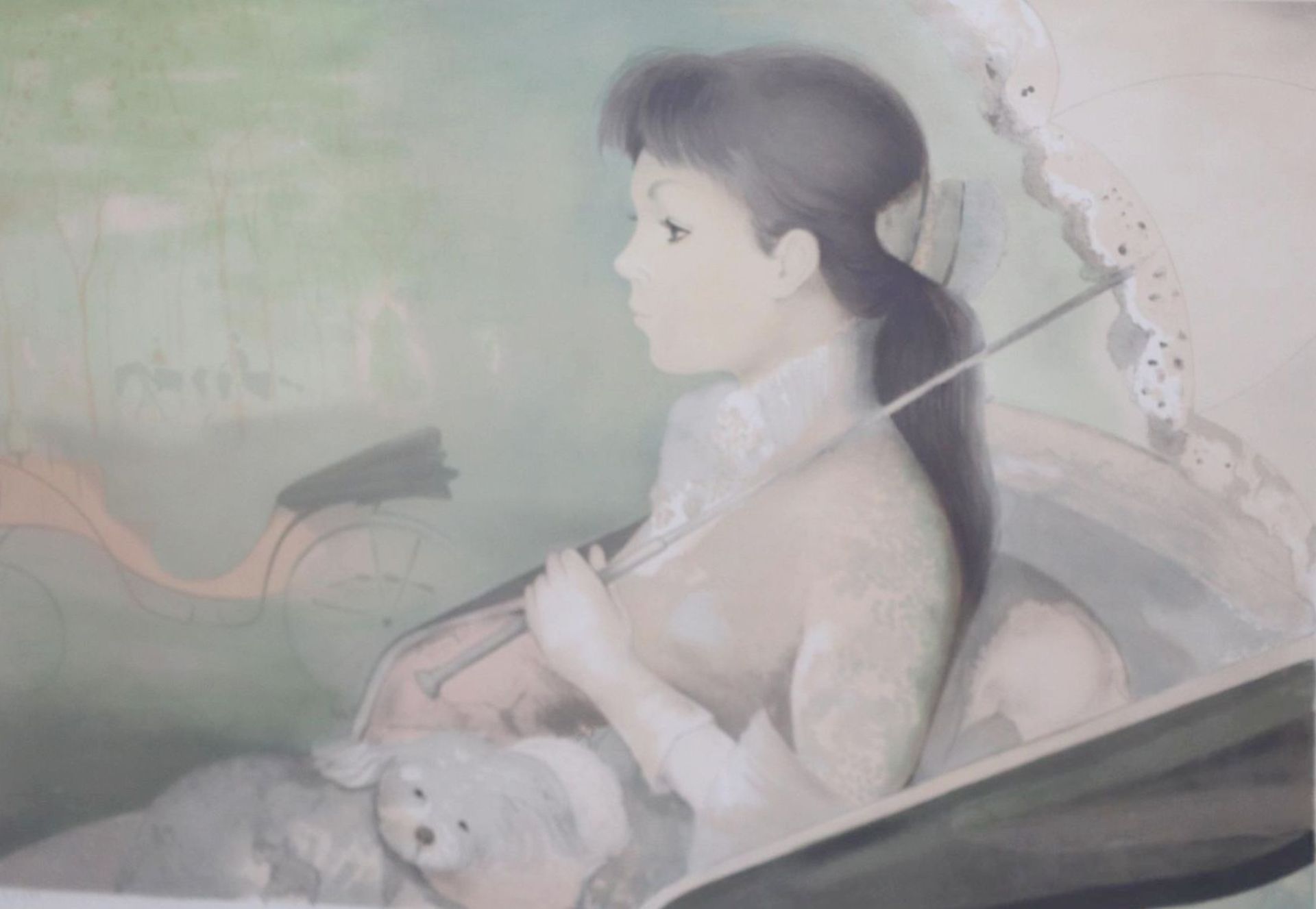 Guy SERADOUR (1922-2007). - Jeune femme dans une calèche. - Lithographie signée [...]