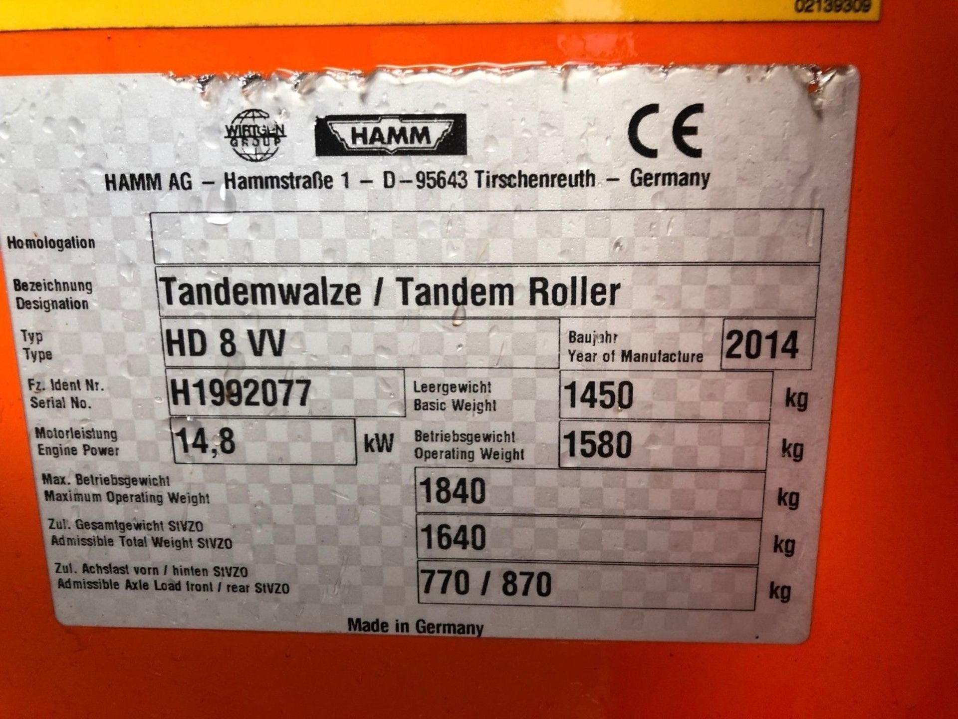 2014 HAMM TWIN DRUM RIDE ON ROLLER MODEL: HD8VV, ONLY 221 HOURS (UNVERIFIED) *PLUS VAT* - Image 5 of 7