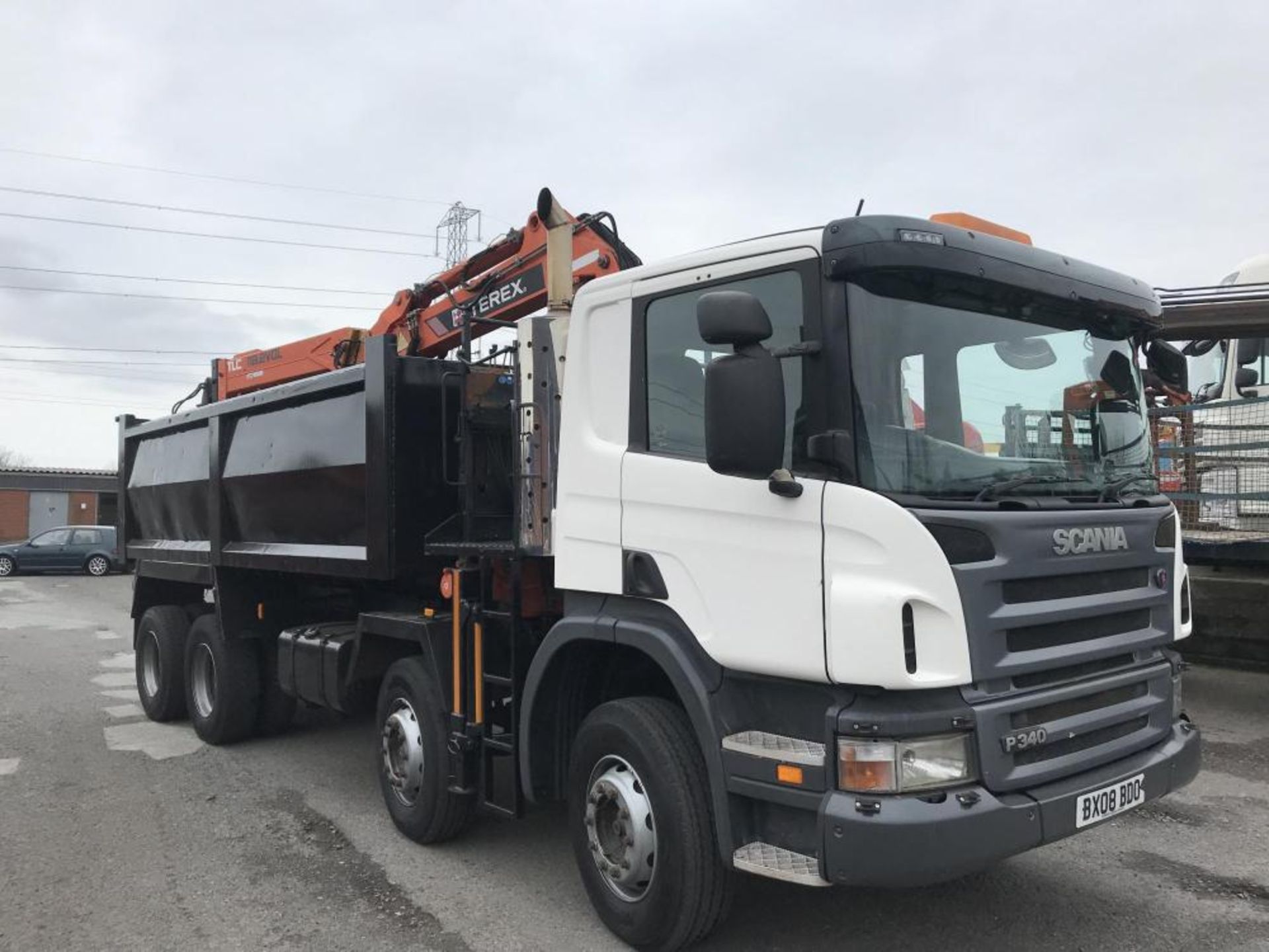 2008/08 REG SCANIA P-SRS C-CLASS P340 8X4 GRAB TIPPER ATLAS CRANE, MANUAL GEARBOX IDEAL EXPORT