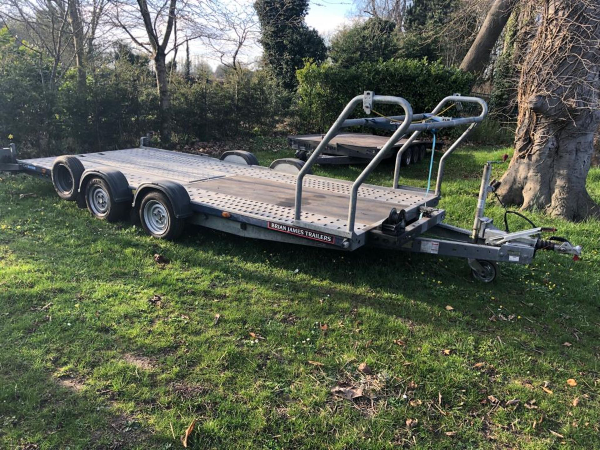 BRIAN JAMES TRAILERS TWIN AXLE C4 BLUE 2600KG VEHICLE TRAILER WITH WHEEL RACK & WINCH *PLUS VAT*