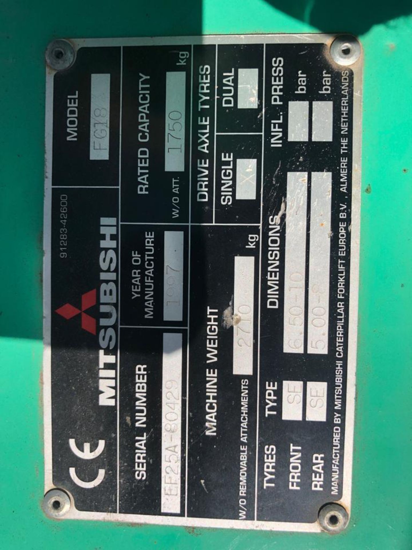 MITSUBISHI FG18 GAS POWERED FORKLIFT 1750KG *NO VAT* - Image 9 of 11