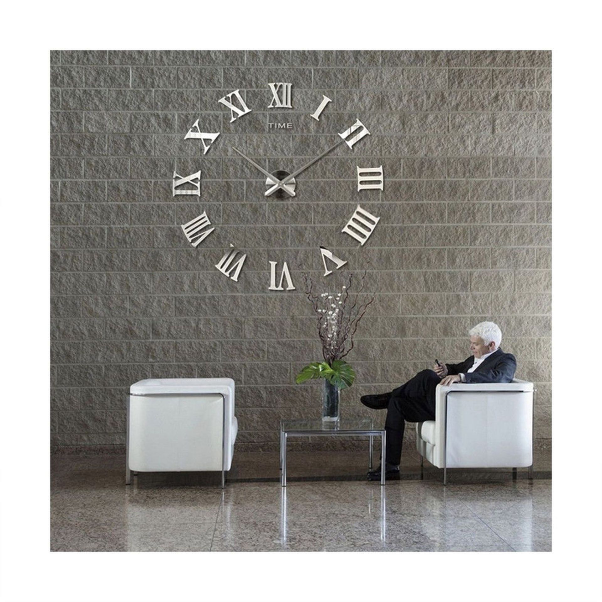 3D DIY EXTRA LARGE NUMERALS LUXURY MIRROR WALL CLOCK SILVER *PLUS VAT* - Image 3 of 5