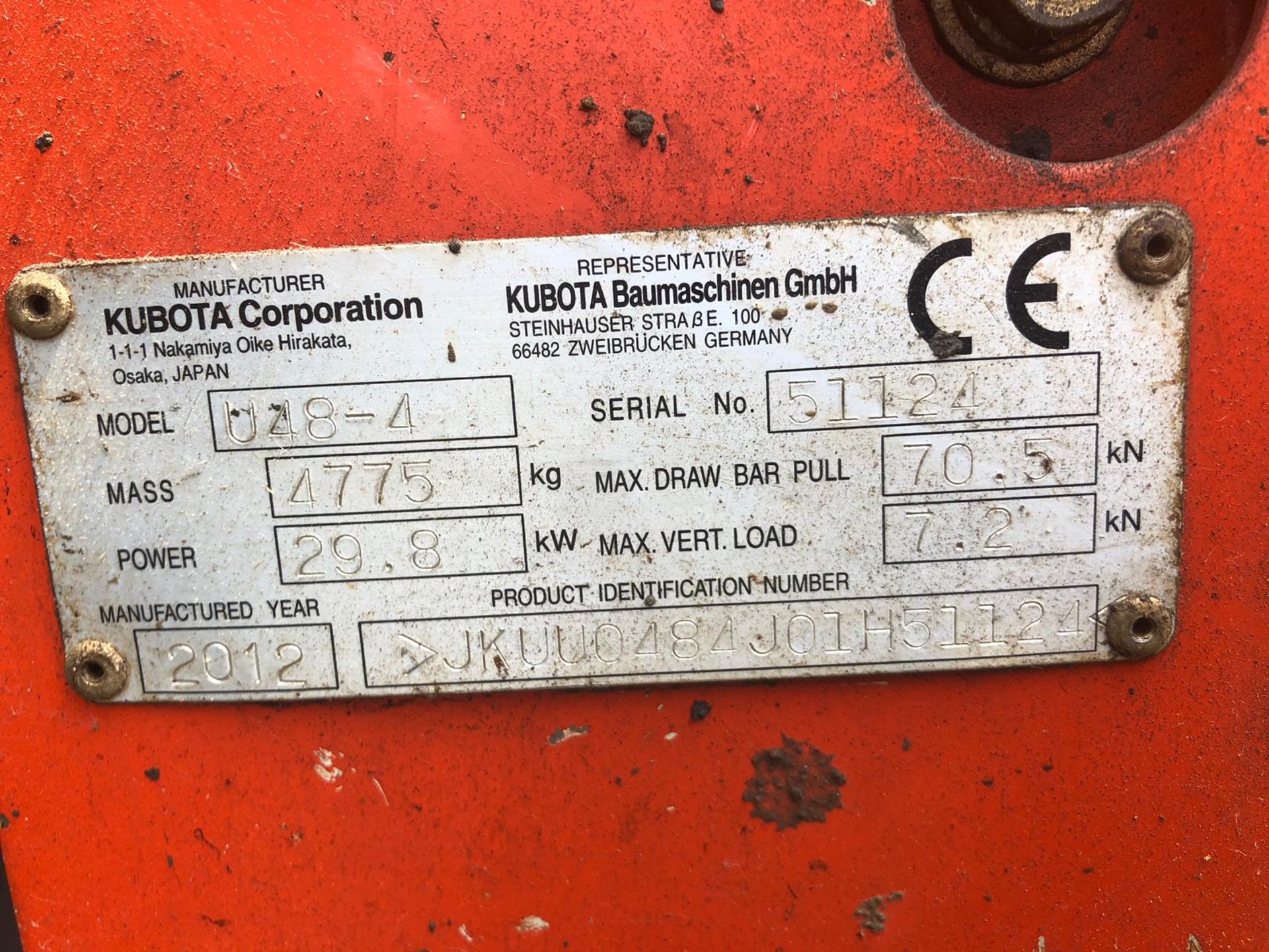 KUBOTA U48-4 TRACKED 5 TON MINI DIGGER / EXCAVATOR, YEAR 2012, HOURS 4161 *PLUS VAT* - Image 6 of 6