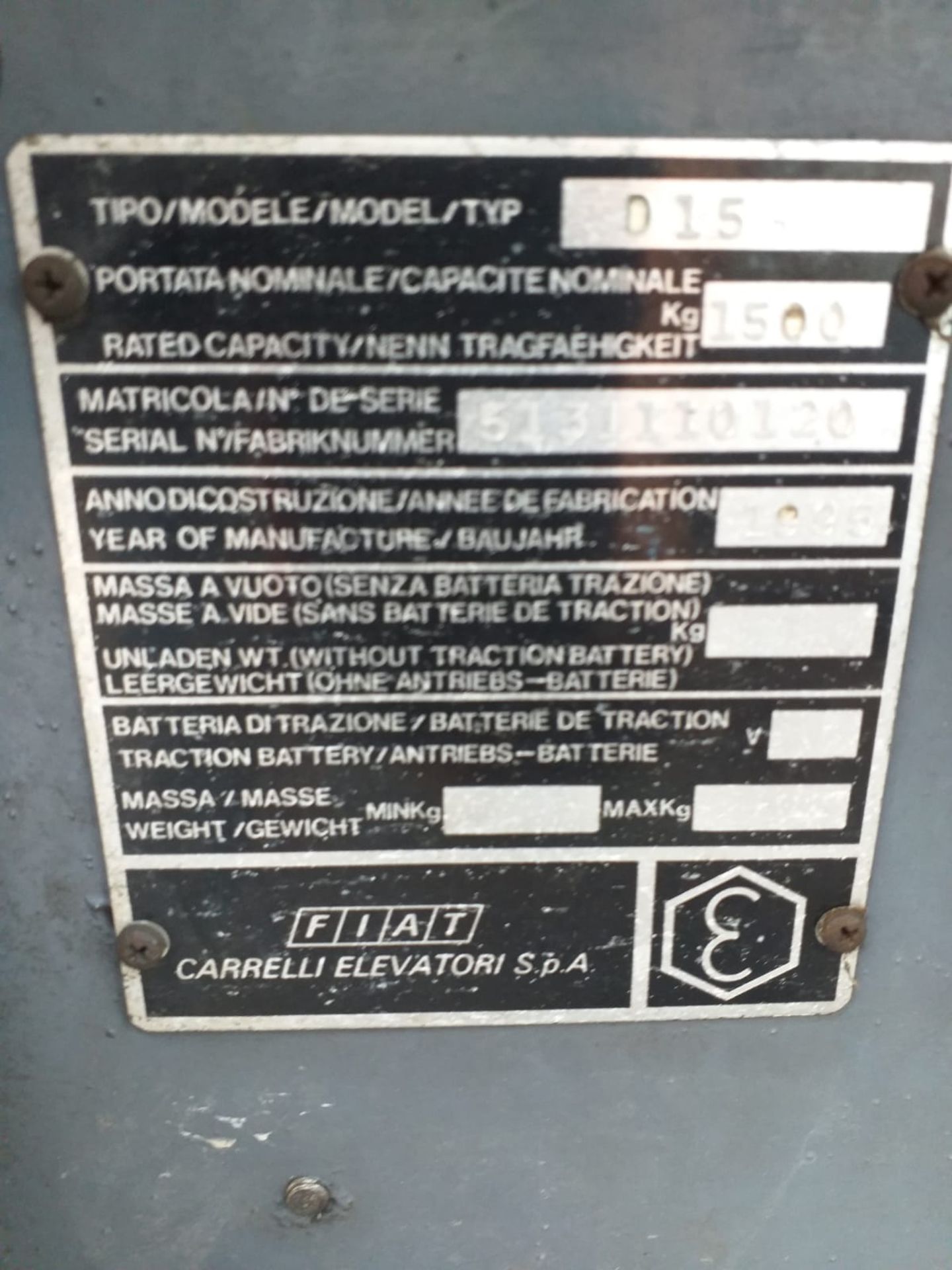 1995 FIAT D15 DIESEL 1.5 TON FORKLIFT DUPLEX MAST WITH SIDE SHIFT, RUNS, WORKS AND LIFTS *NO VAT* - Image 5 of 7