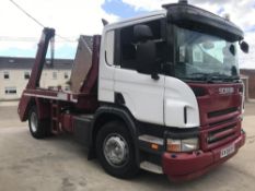 2008/08 REG SCANIA P230 18TON SKIP LOADER EXTENDING ARMS MANUAL GEARBOX, SHOWING 1 FORMER KEEPER