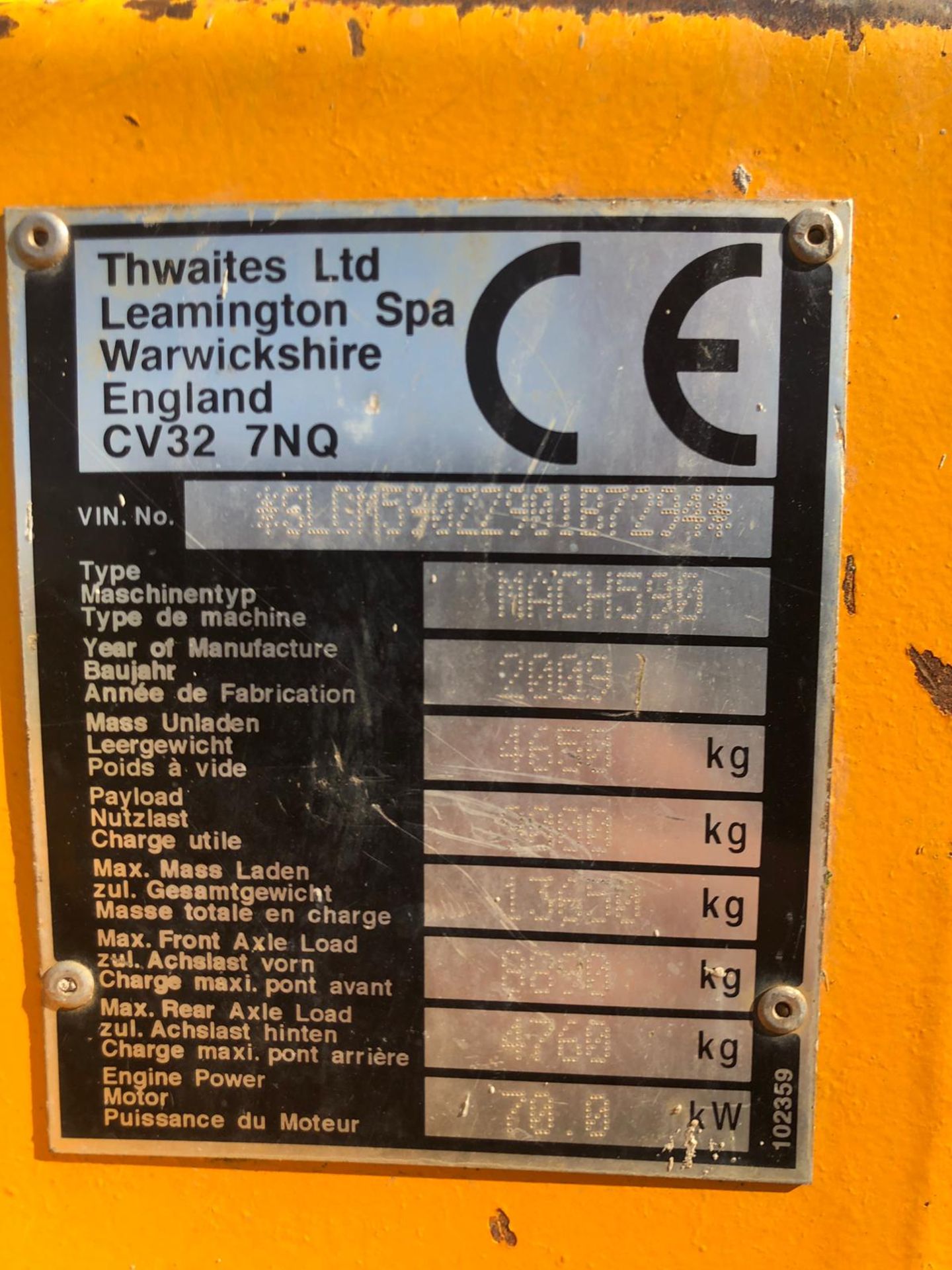 2009 THWAITES 9 TON STRAIGHT TIP DUMPER, RUNS, WORKS AND TIPS *PLUS VAT* - Image 13 of 13