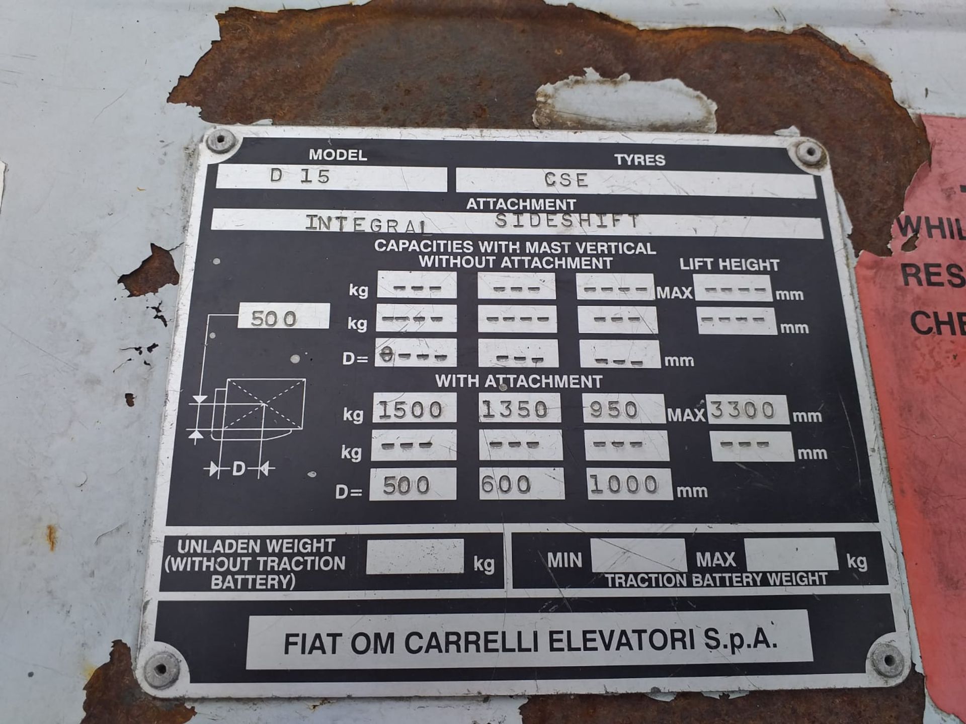 1995 FIAT D15 DIESEL 1.5 TON FORKLIFT DUPLEX MAST WITH SIDE SHIFT, RUNS, WORKS AND LIFTS *NO VAT* - Image 5 of 5