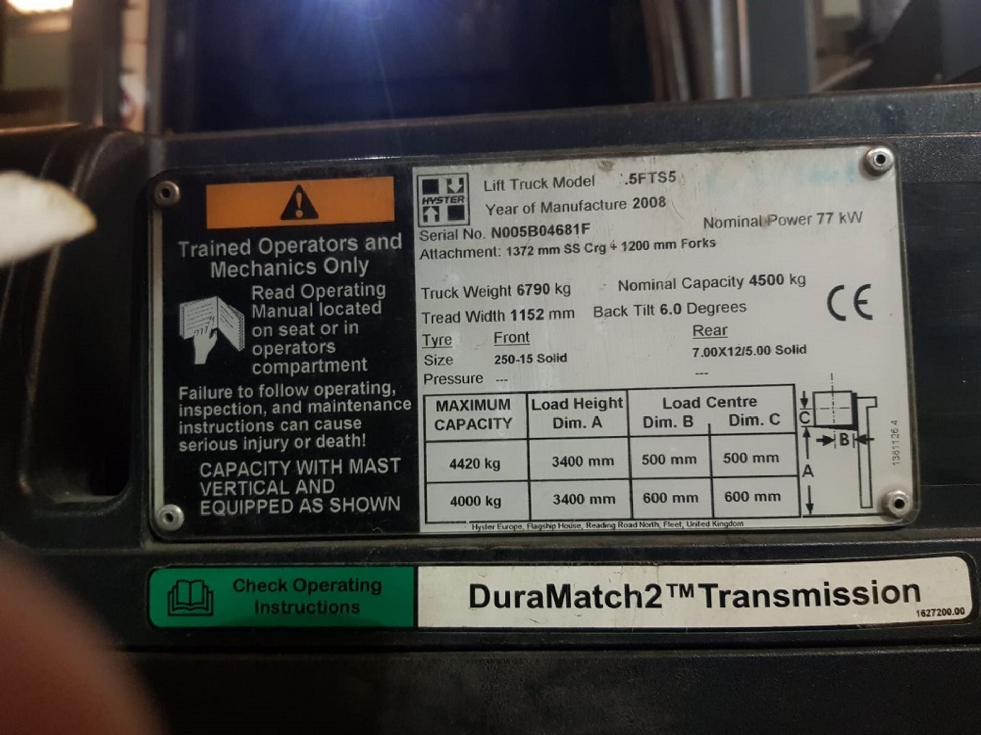 HYSTER FORTENS GAS FORKLIFT 4.5 TONNE, YEAR 2008, SIDESHIFT, RAVAS WEIGHING SYSTEM *PLUS VAT* - Image 7 of 7