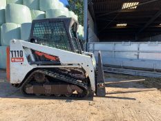 BOBCAT COMPACT TRACKED LOADER, MODEL T110, C/W FORKS, ROTAVATOR, BUCKET SWEEPER & BUCKET *PLUS VAT*