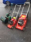 3 X WALK BEHIND PUSH MOWERS, MOUNTFIELD, QUALCAST, ALL SOLD AS ONE LOT - NO RESERVE *NO VAT*