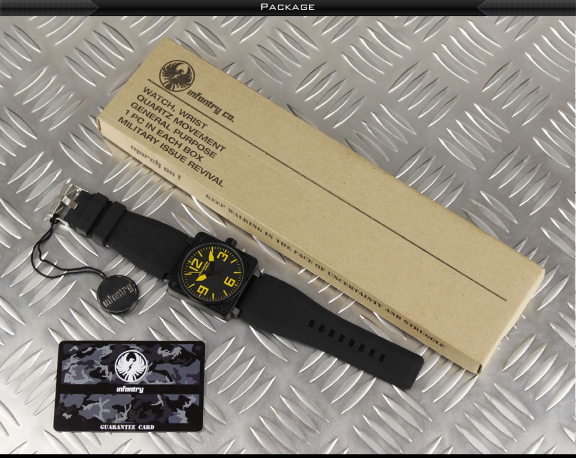 MEN'S INFANTRY WRIST WATCH BLACK FACE YELLOW DIALS RUBBER STRAP, BRAND NEW IN BOX *PLUS VAT* - Image 9 of 9