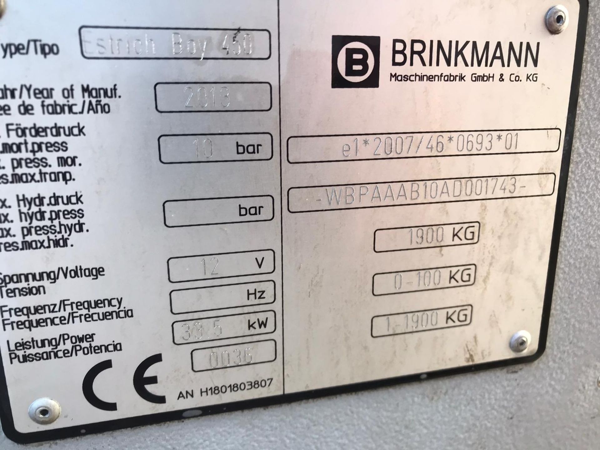 2013 BRINKMANN ESTRICH BOY 450 SINGLE AXLE CONCRETE PUMP *PLUS VAT* - Image 4 of 4