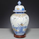 Large Japanese porcelain egret jar and cover