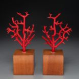 Pair Murano glass coral branch ornaments