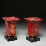 Pair French Empire red tole peinte urns