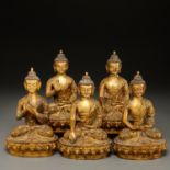 Set (5) Sino-Tibetan bronze Buddha Sakyamuni