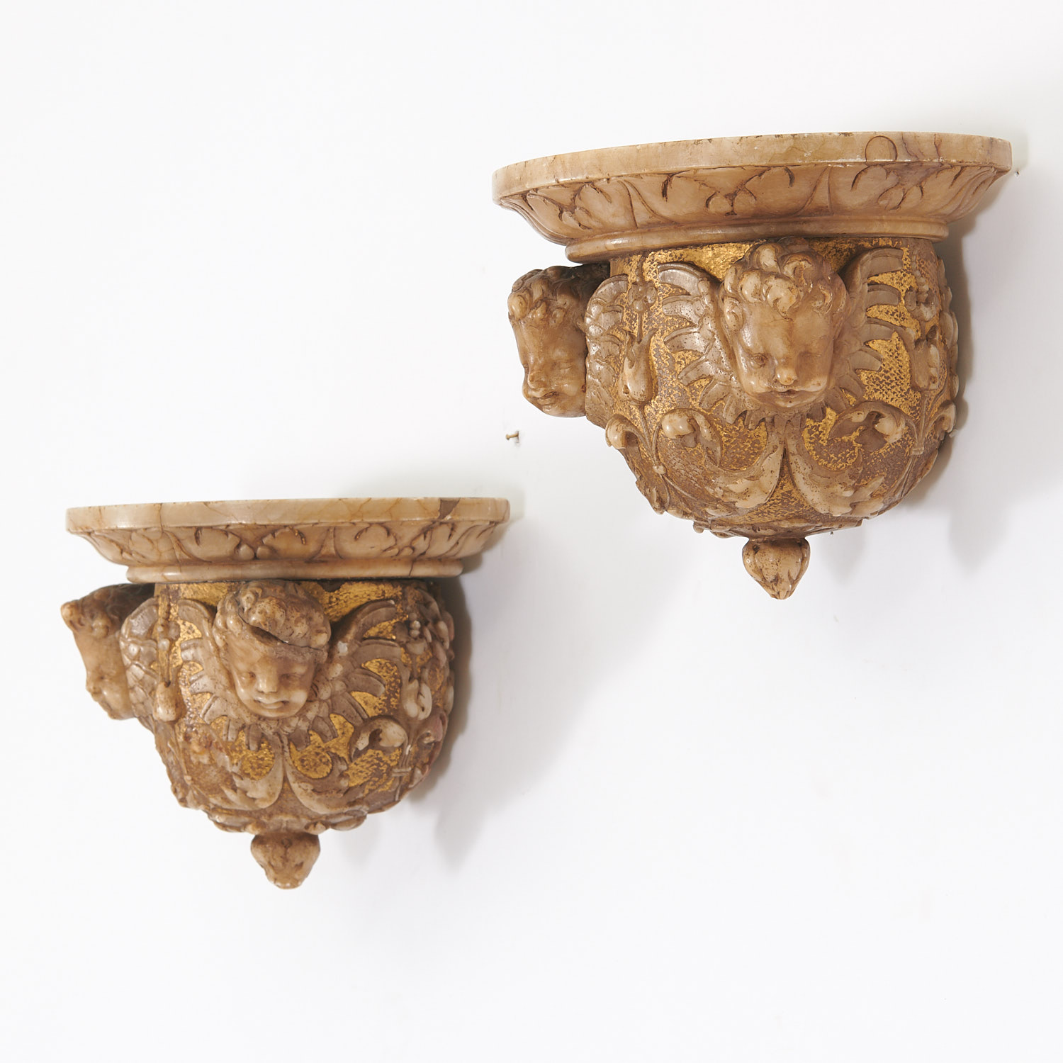 Pair Italian Baroque gilt alabaster wall brackets - Image 5 of 7