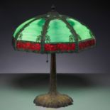 Handel (attrib.) paneled slag glass table lamp