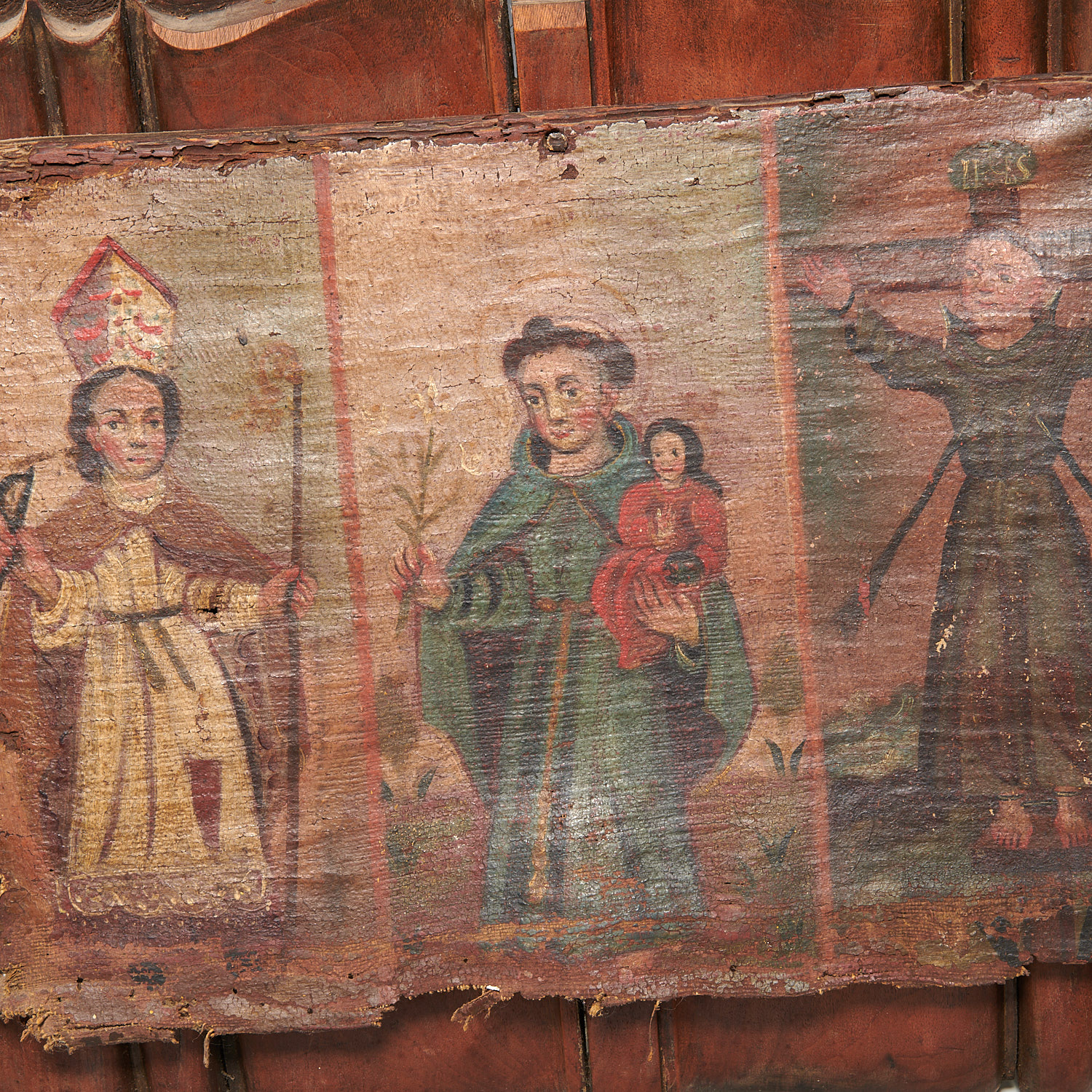 Spanish Colonial School, Triptych Retablo - Image 3 of 9