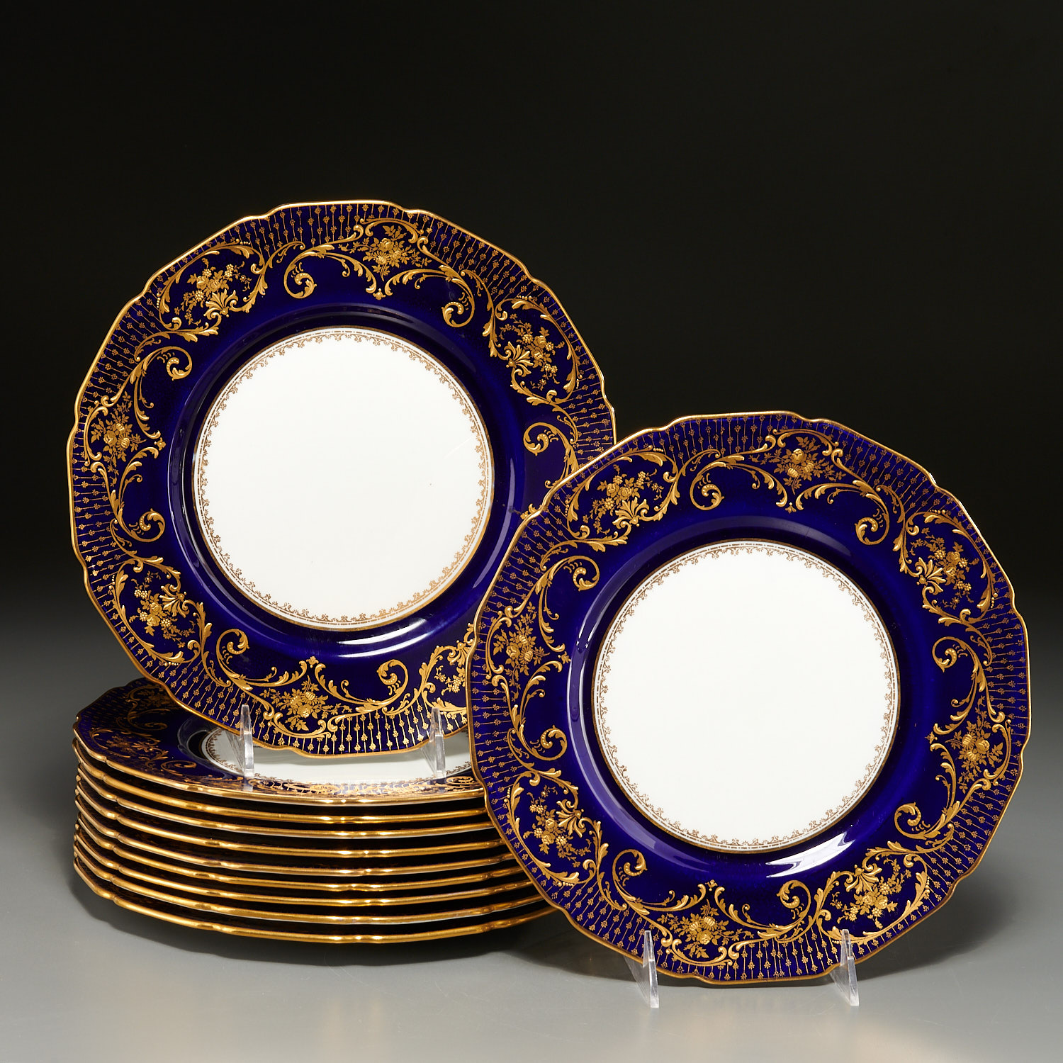 Set (11) Royal Doulton cobalt rim cabinet plates