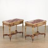 Pair Louis XVI style marble top side tables