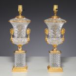 Pair Empire style cut glass table lamps