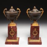 Pair Restauration bronze and marble brule parfum