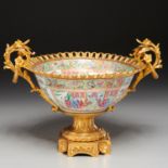 Chinese gilt bronze mounted rose mandarin bowl