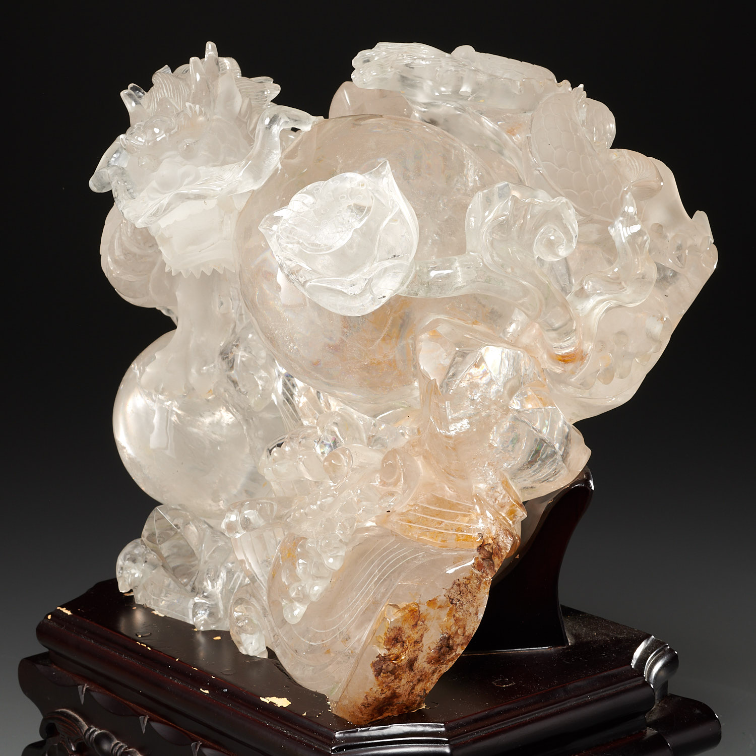 Large Chinese carved quartz dragon on stand - Image 3 of 9