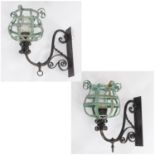 Pair large architectural wrought iron gas sconces