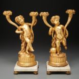 Pair Louis XVI style gilt bronze putti candelabra