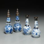 Chinese blue/white bottles, Persian silver mounts