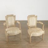 Pair Louis XVI style painted wood fauteuils