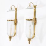 Pair brass and glass hurricane sconces by Sarreid