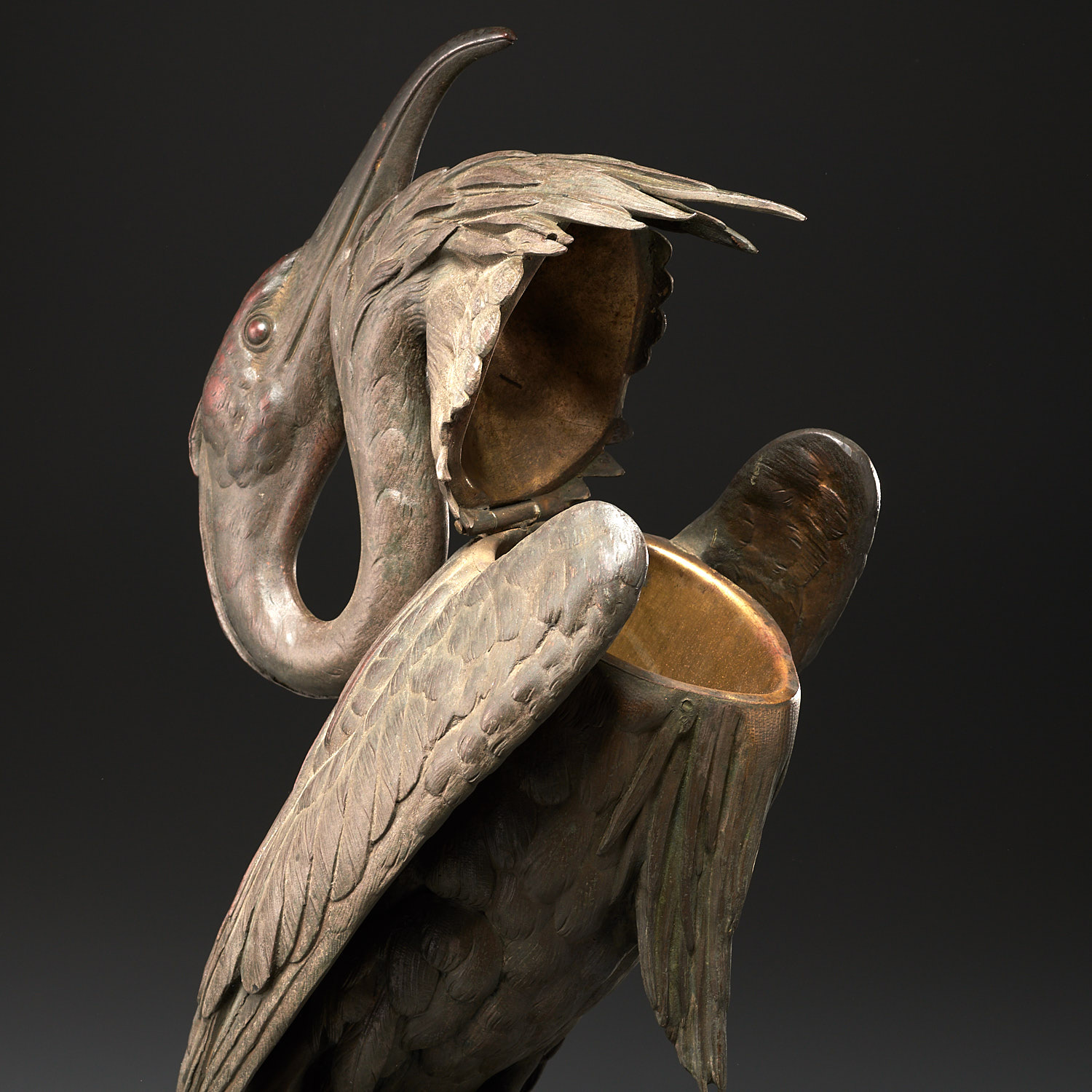 Large Continental patinated bronze Ibis vessel - Image 4 of 7