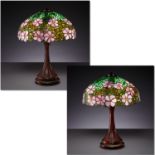 Handel Lamp Co., fine and rare pair Dogwood lamps