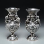 Pair Neoclassic style Derby silver plated urns