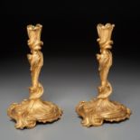 Nice pair Louis XV style gilt bronze candlesticks