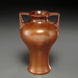Fulper copperdust glazed ceramic amphora vase