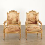 Pair Louis XVI style Aubusson fauteils