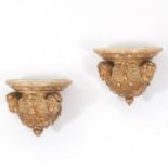 Pair Italian Baroque gilt alabaster wall brackets